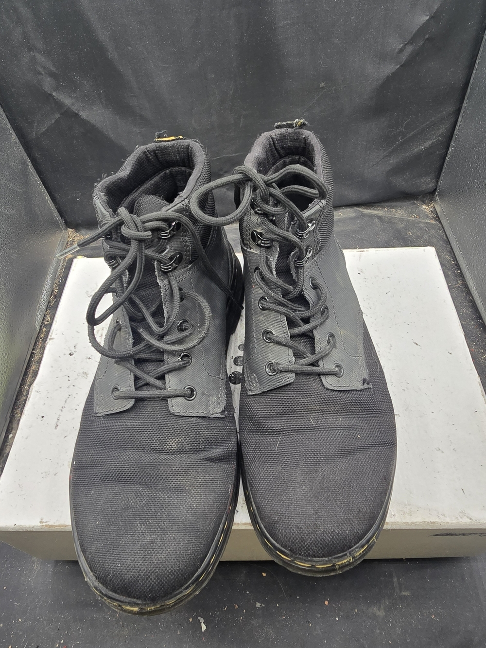 Dr. Martens Black Canvas Lace-Up Boots with Yellow Stitching